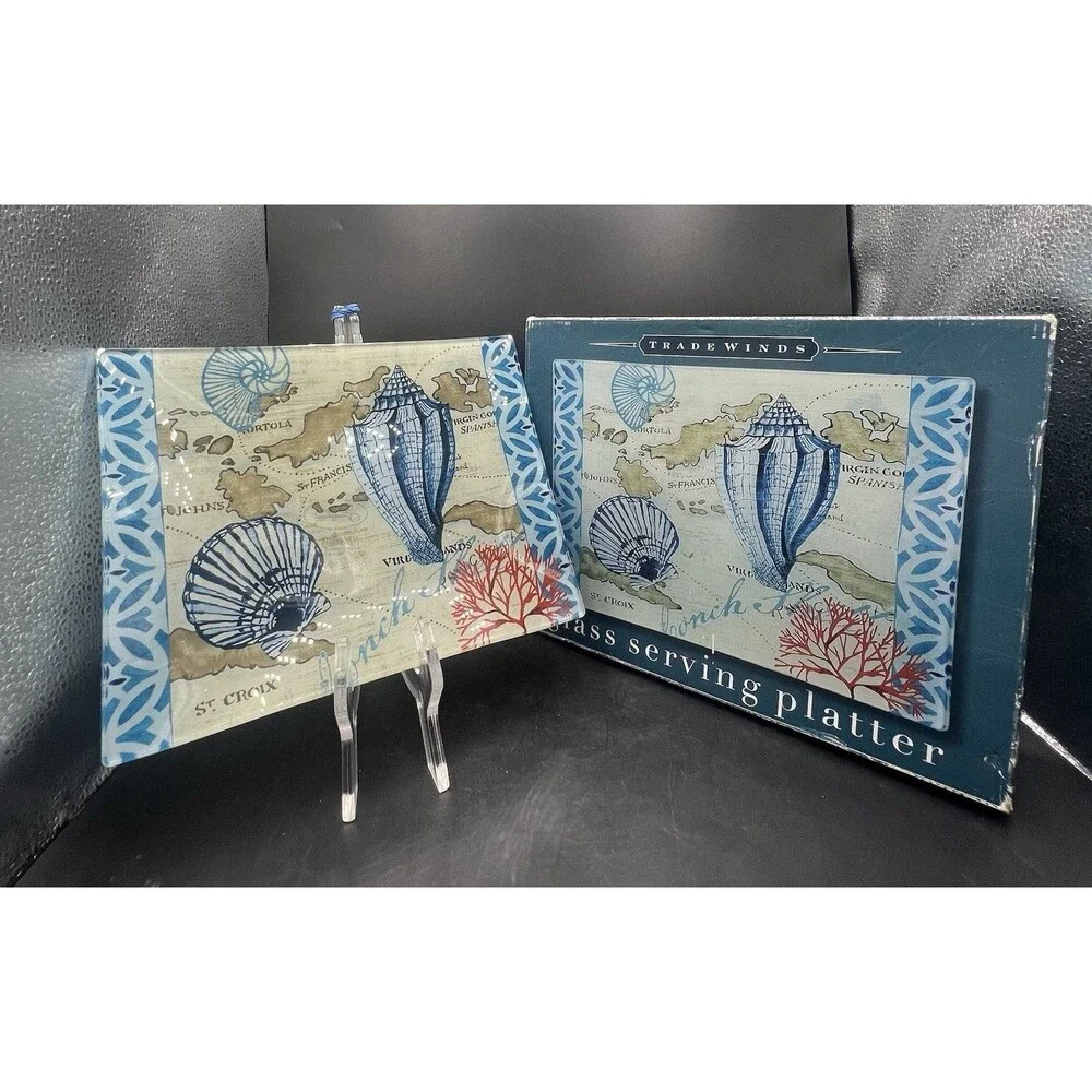 Certified International Trade Winds Glass Serving Platter Jennifer Brinley NIB
